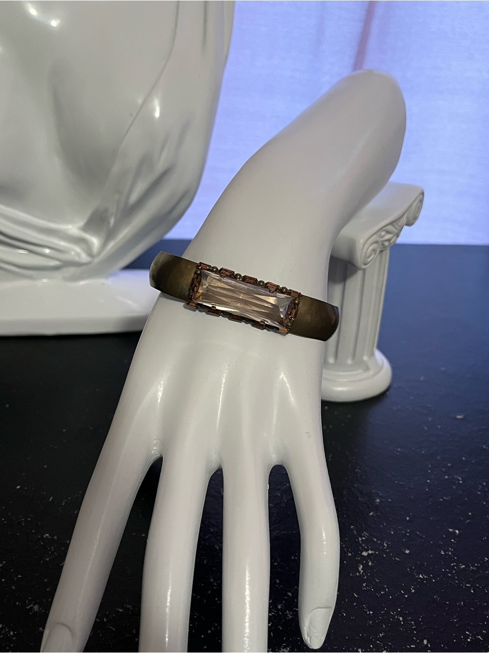 Vintage Sorrelli Brass-Tone Cuff Bracelet with Rectangular Champagne Stone
